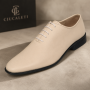 pantofi barbati eleganti bej din piele naturala dintr-o bucata cu siret GKR51TSB